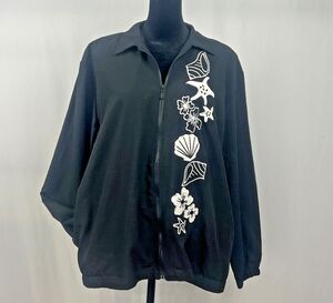 Teddi Black Embroidered Jacket Floral Zip Up Lightweight Large